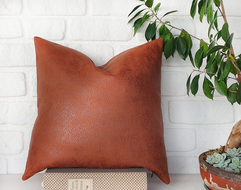 Terracotta Faux Leather Pillow Covers (Set of 2): Zen Pattern, 16x16'' image 2