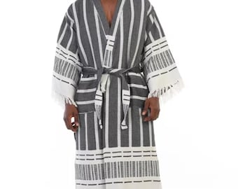 Unisex Turkish Cotton Kimono Robe, Organic Spa Wear, Lightweight Beach Cover-Up