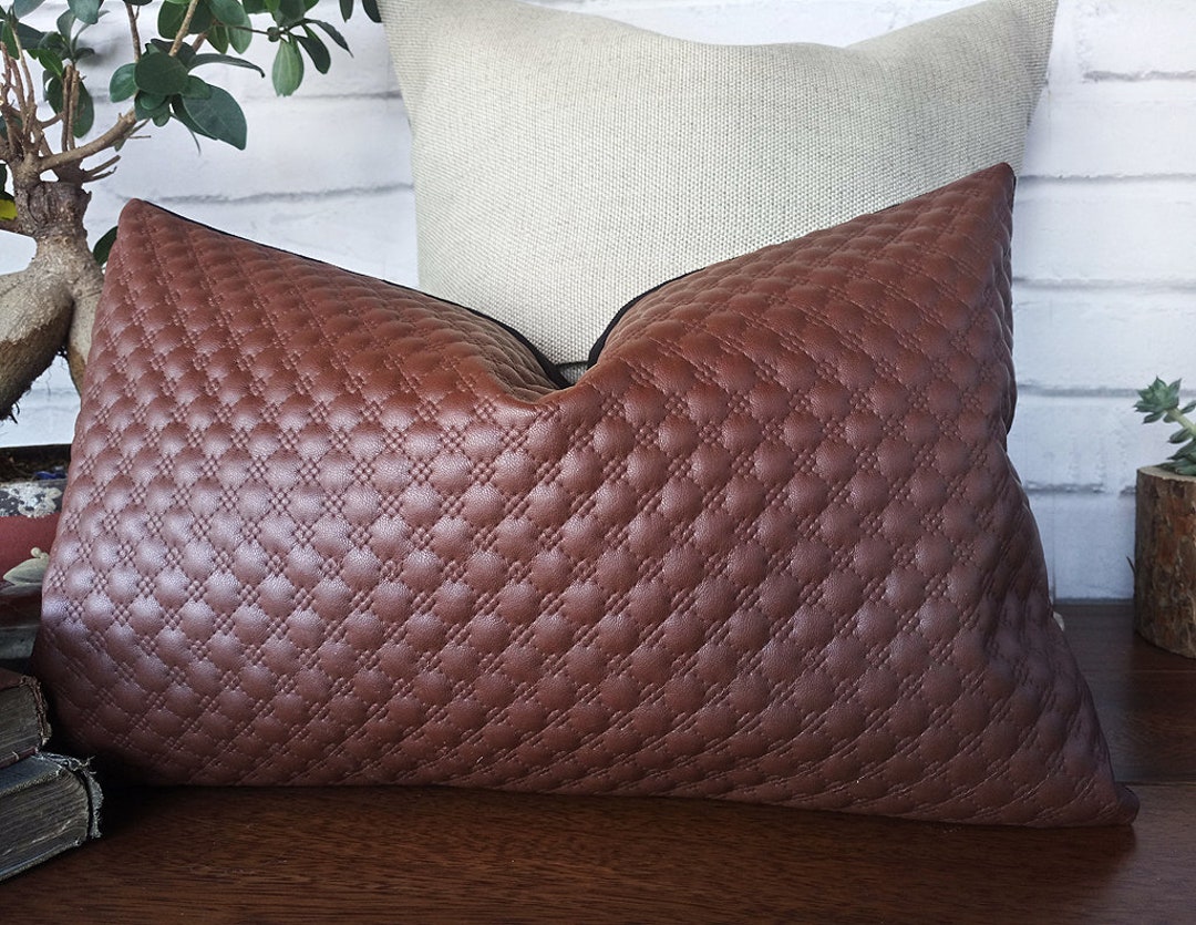 10x16'' 25x40cm Modern Embroidered Faux Leather Pillow Cover Ready to