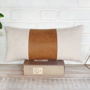 Zen camel and  beige linen fabric  lumbar pillow cover/Color block pillow/modern scandinavian  homes-1qty