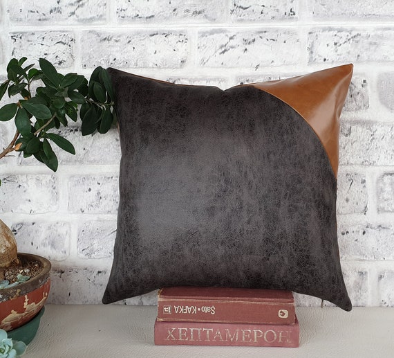 Funda De Cojín De Piel Auténtica | Color Gris Grueso | Cremallera Invisible | 100% Cuero Para Sofá