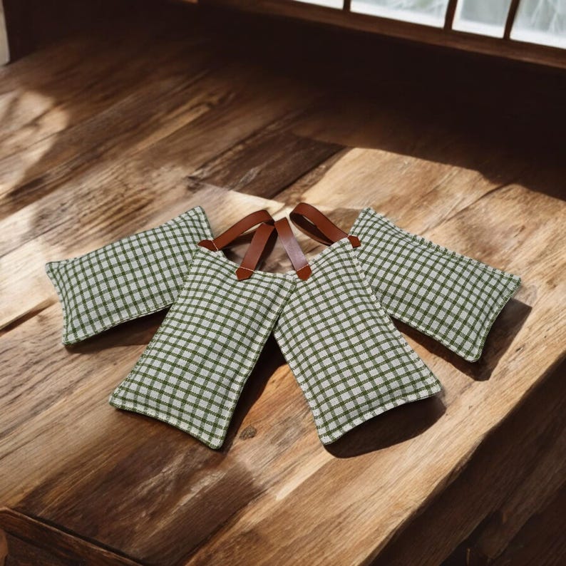 Cotton Lavender Sachets – 4pc Gift Set with with Cognac Hanger image 1