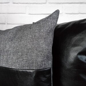 Black faux leather and gray-black color fabric pillow cover/faux leather pillow cover/Housewarming Gift/Colorful Homes/Modern Houses-1pcs image 9