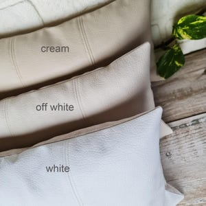 White Faux Leather Lumbar Pillow Cover: Modern Home Decor image 1