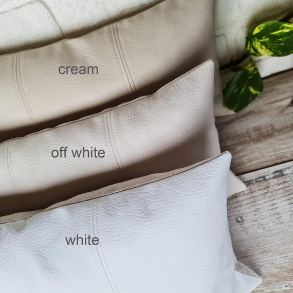 White Faux Leather Lumbar Pillow Cover: Modern Home Decor