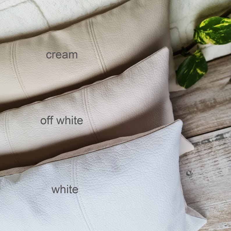 White Faux Leather Lumbar Pillow Cover: Modern Home Decor image 1