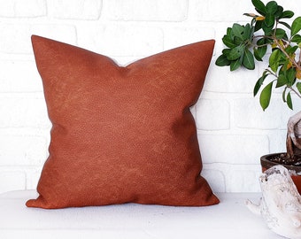 16'' X 16''(40x40cm) terracotta   rustic look faux leather pillow cover /modern home decor /housewarming gift -1pcs