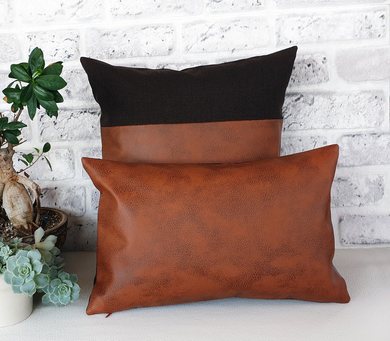 Fast shipping/Terra-cotta old look pattern-back side brown linen look fabric pillow cover/scandinavian home decor/housewarming gift-1pc image 2