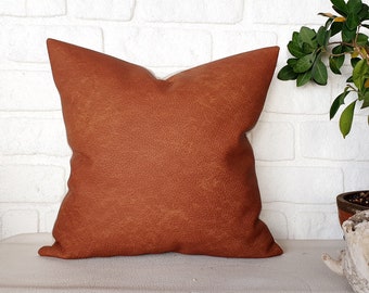 Fast Shipping/Brown-new terracotta brown-thick vegan leather fabric pillow cover/modern scandinavian home decor/housewarming gift-1pcs