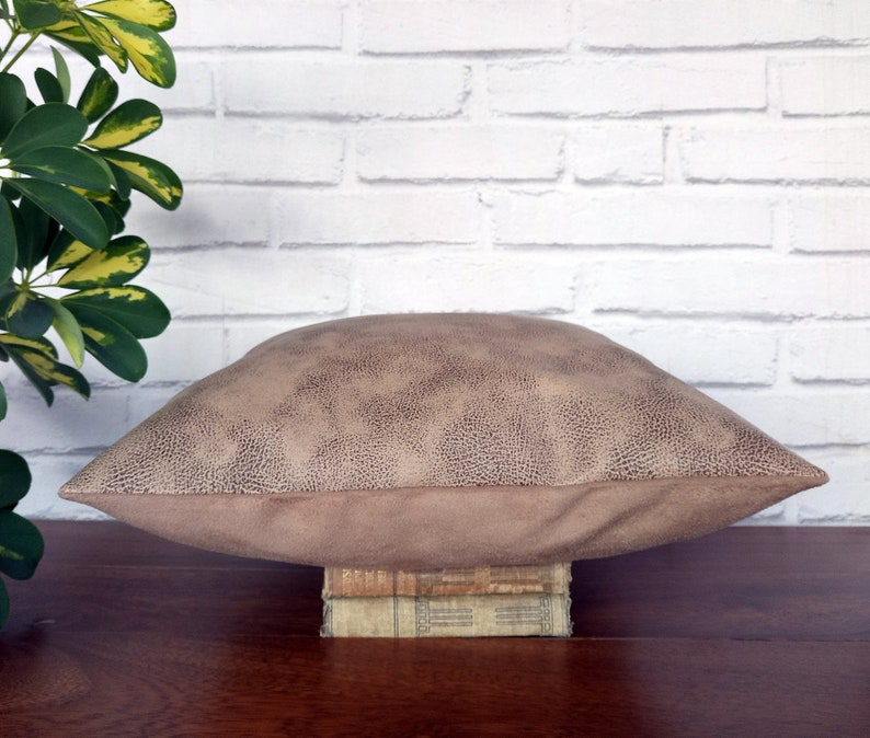 Fast shippingcaramel faux leather pillow cover-old look pattern-back side suedescandinavian home decorhousewarming gift-1pc