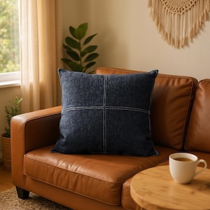 Blauwe denim kussensloop - Scandinavisch modern boerderijkussen