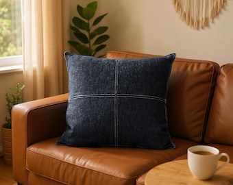 Blue Denim Pillow Cover - Scandinavian Modern Farmhouse Cushion