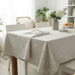 Wide Neutral Floral Vine Tablecloth | Square & Rectangular Custom Size | French Country Decor