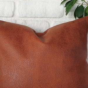Terracotta Faux Leather Pillow Covers (Set of 2): Zen Pattern, 16x16'' image 3