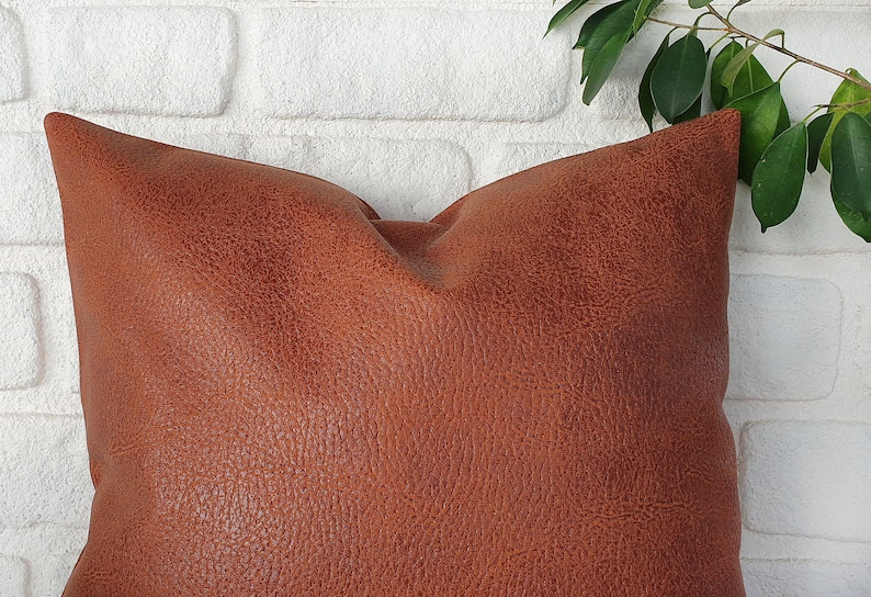 Terracotta Faux Leather Pillow Covers (Set of 2): Zen Pattern, 16x16'' image 3