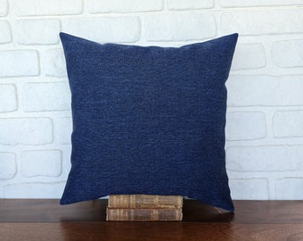 Fast Shipping/Poly linen look blue plaid  pattern and denim look fabric pillow cover/Housewarming Gift-1qty