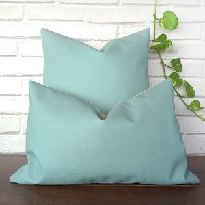 Fast shipping/Mint color modern thick faux leather pillow cover /modern scandinavian home decor/housewarming gift 1pcs image 1