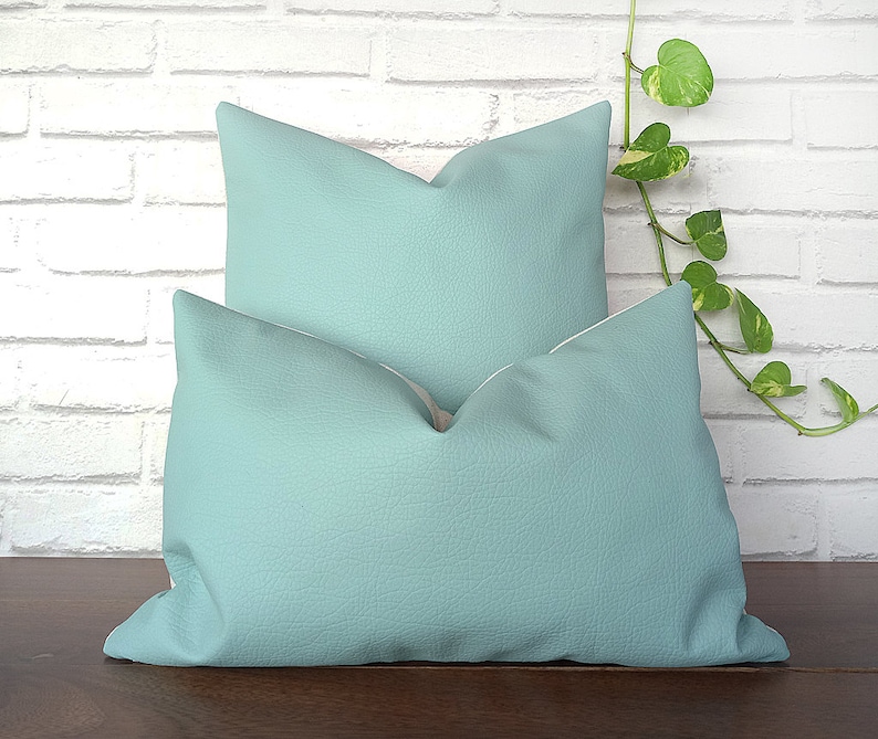 Fast shipping/Mint color modern thick faux leather pillow cover /modern scandinavian home decor/housewarming gift 1pcs image 1