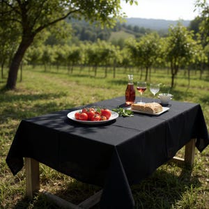 Black Pure Linen Country Style Tablecloth/Black Runner - Natural Black Tablecloth -customized  sizes -1qty