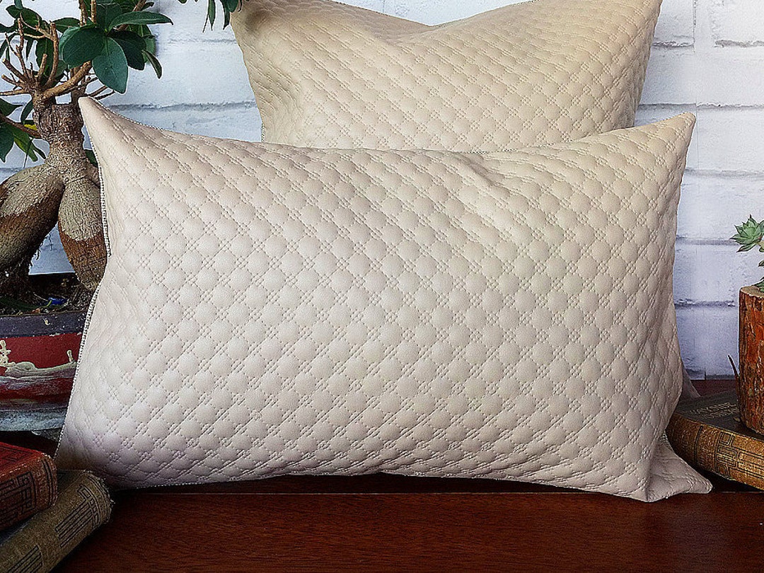 10x16''25x40cm Beige Modern Embroidered Faux Leather Pillow Cover