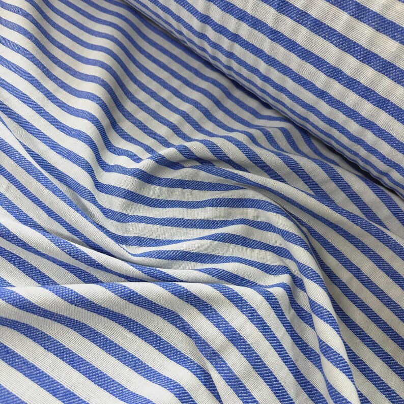 Striped natural linen fabric -blue or burgundy stripes- natural tablecloth-customized sizes - 8 colors optional Blue strips