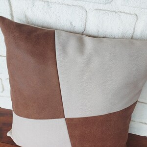 Montana brunbeige sammetstyg diagonalt mönster örngott i slitet läderlook/inflyttningspresent - 1 st bild 4