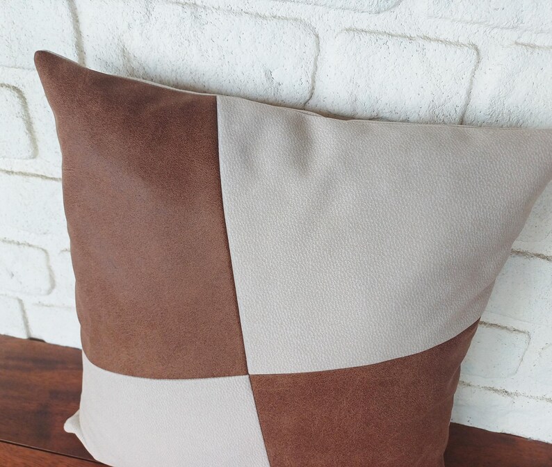 Montana brunbeige sammetstyg diagonalt mönster örngott i slitet läderlook/inflyttningspresent - 1 st bild 4