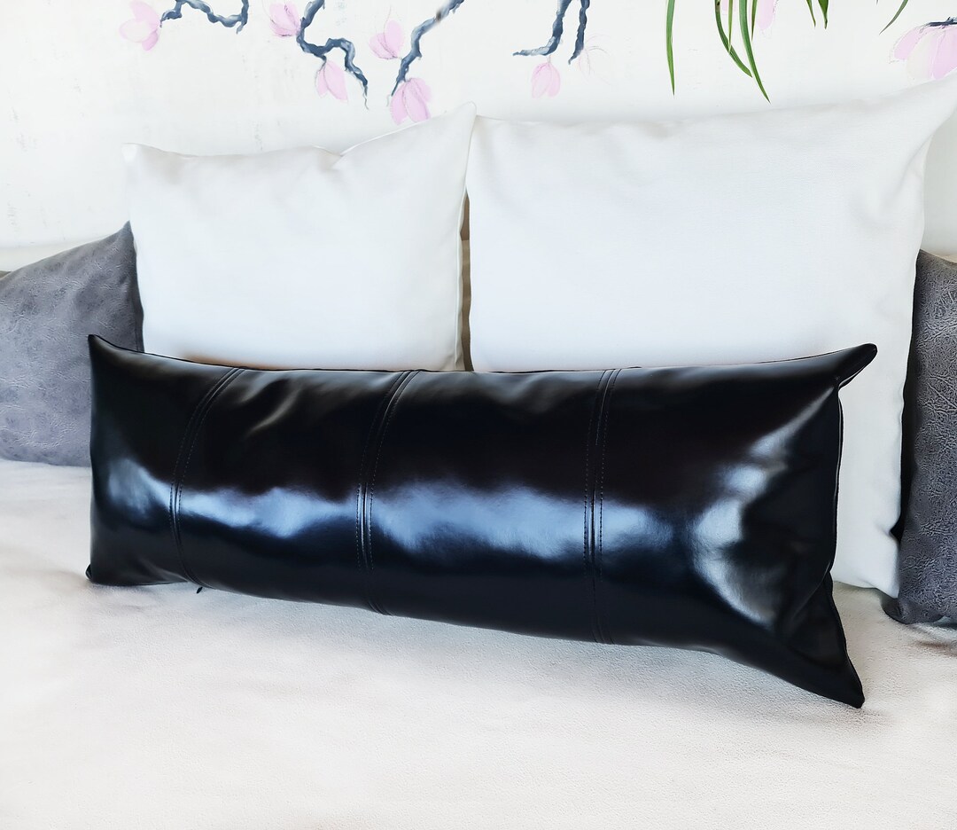Bioflora Black Faux Leather Lumbar Pillow Cover/cognac/dark Green/black ...