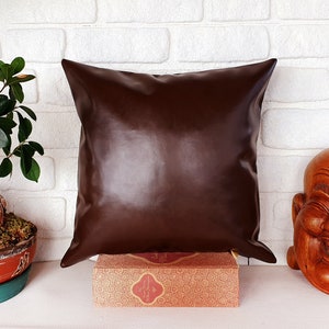 Bio flora dark brown high quality soft thick  faux leather pillow cover/modern scandinavian  home decor/housewarming gift-1qty