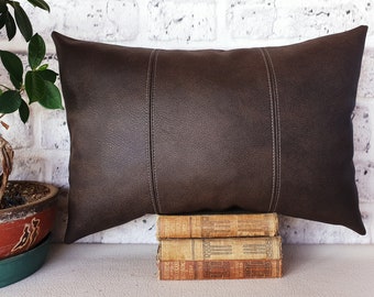 Old look Arizona dark brown faux leather lumbar pillow cover-3 vertical piece design throw cover-6 color optional/home decor-1qty