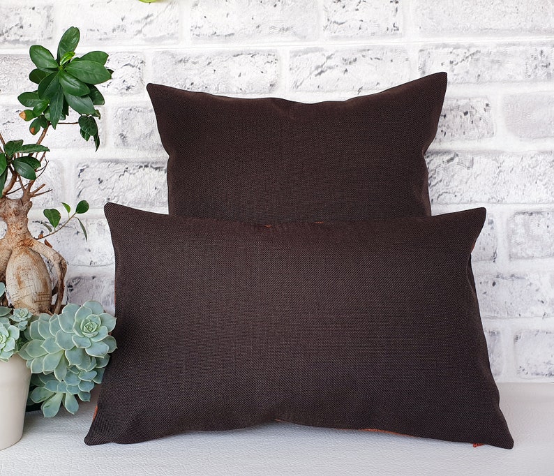 Fast shipping/Terra-cotta old look pattern-back side brown linen look fabric pillow cover/scandinavian home decor/housewarming gift-1pc image 8