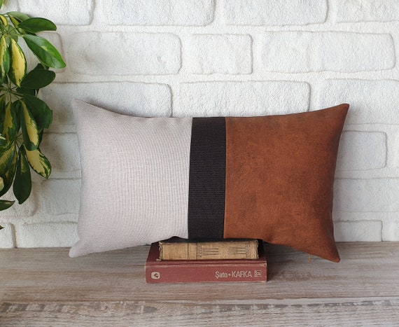 Modern Sofa Pillows, Decorative Throw Pillows for Bed, Pillow for Living  Room,faux Leather Color Block Lumbar or Square Pillow Cover-1qty 
