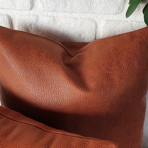 Terracotta Faux Leather Pillow Covers (Set of 2): Zen Pattern, 16x16'' image 4