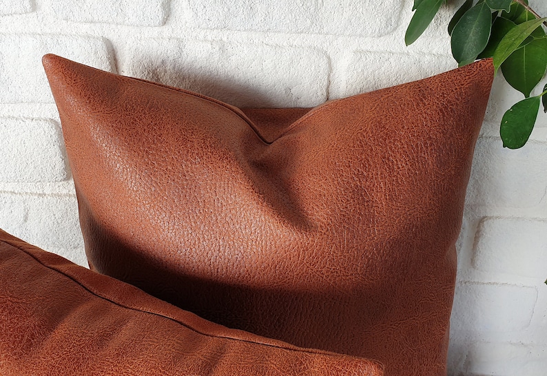 Terracotta Faux Leather Pillow Covers (Set of 2): Zen Pattern, 16x16'' image 4
