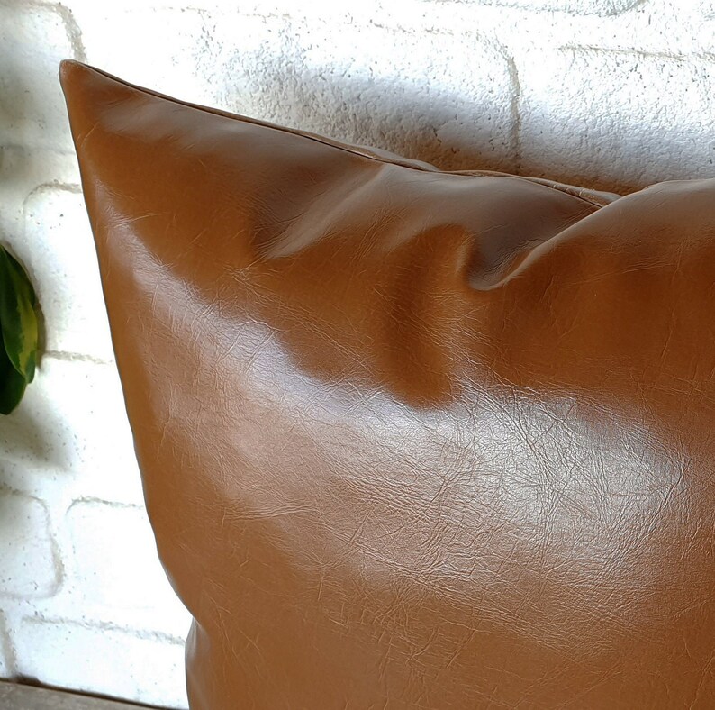 Chestnut Brown Faux Leather Lumbar Pillow Cover With Etsy