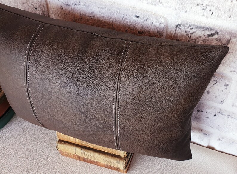 Old look dark brown faux leather pillow cover3 piece Etsy