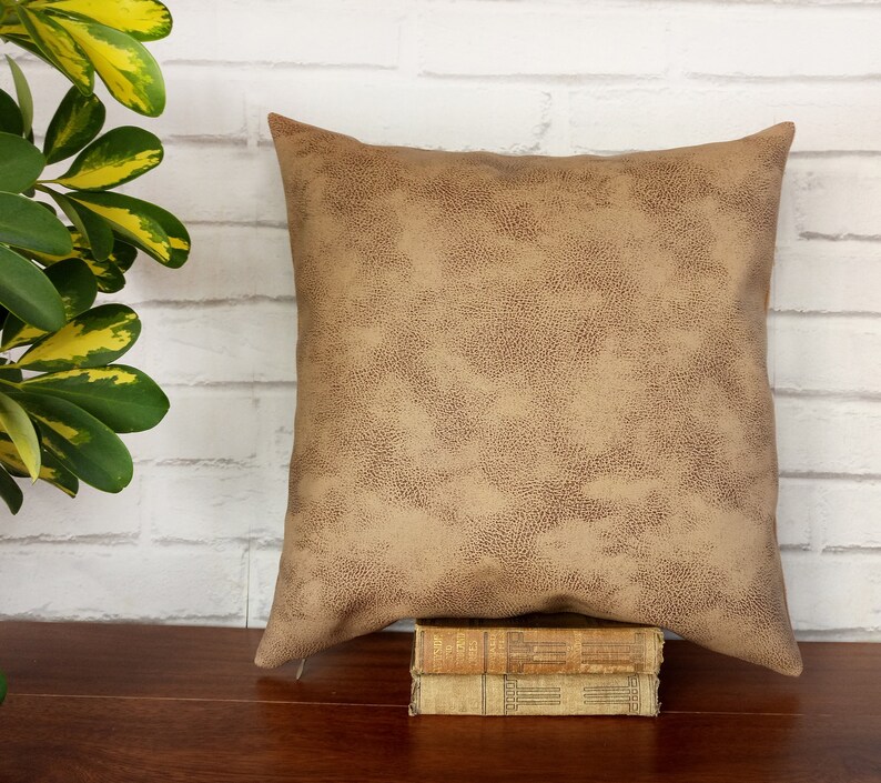 Fast shippingcaramel faux leather pillow cover-old look pattern-back side suedescandinavian home decorhousewarming gift-1pc