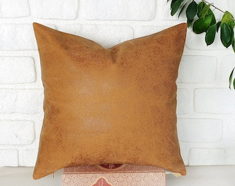 Zen Camel Faux Leather Pillow Cover Set: Scandinavian Home Decor (20x20 inch)