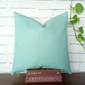 Fast shipping/Mint color modern thick faux leather pillow cover /modern scandinavian home decor/housewarming gift 1pcs image 2