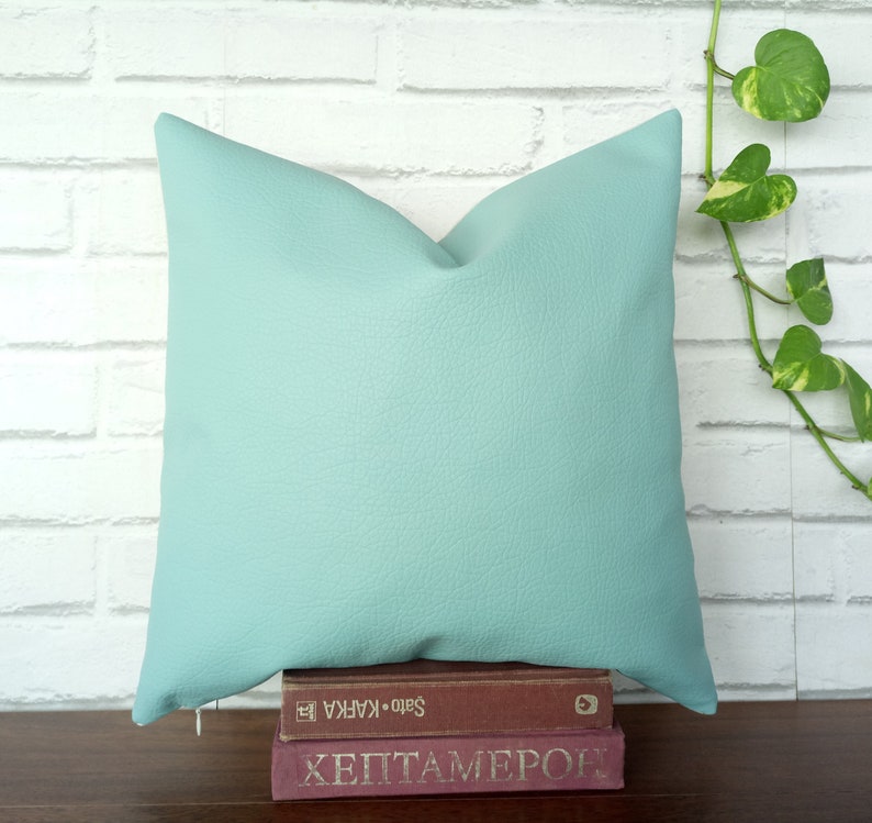 Fast shipping/Mint color modern thick faux leather pillow cover /modern scandinavian home decor/housewarming gift 1pcs image 2