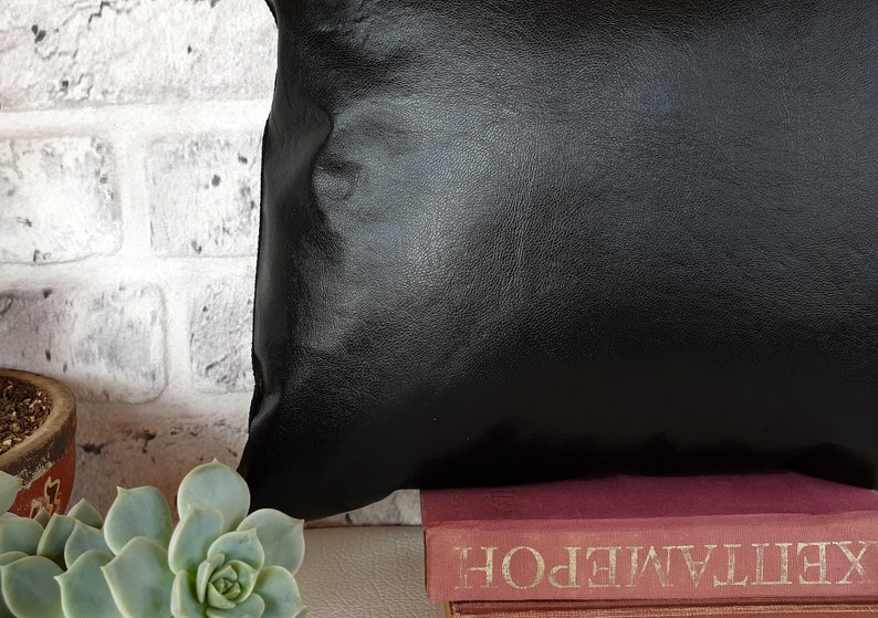 Black Charcoal Faux Leather and Black Polylinen Fabric Pillow Etsy