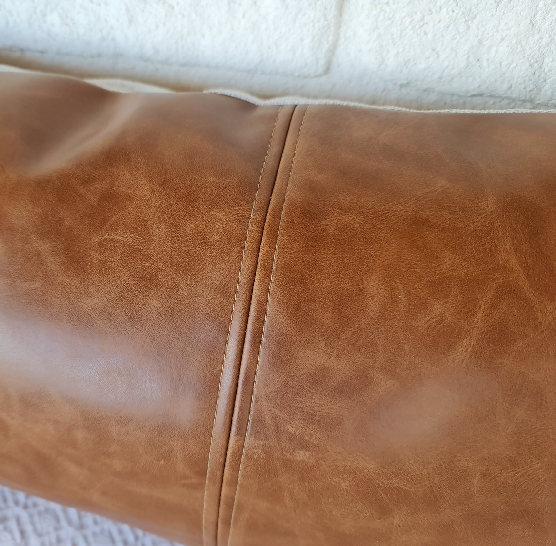 Old Look Cognac Faux Leather Pillow Cover 4 Piece Etsy