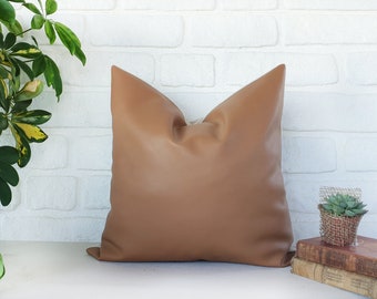 Tan faux leather pillow cover/scandinavian home decor/housewarming gift-1qty