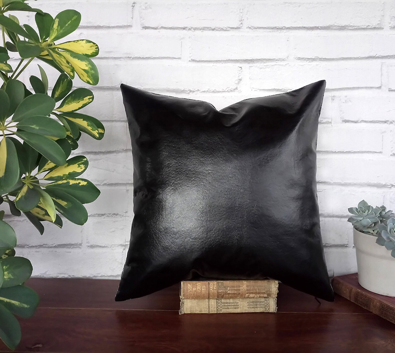 Black Faux Leather Fabric Pillow Cover-black-gray Linen Look - Etsy