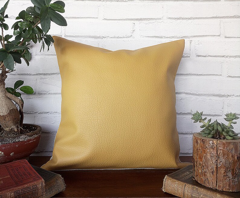 Mustard Colors Modern Thick Faux Leather Pillow Cover Etsy