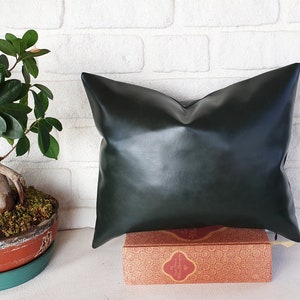 Bio flora recycled green faux leather pillow cover/scandinavian home decor/bronze studs-1qty