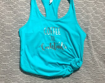 Coffee til Cocktails charcoal jersey tank with rose gold