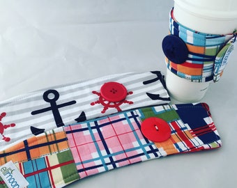 Coffee Sleeve in Madras or Anchors Away