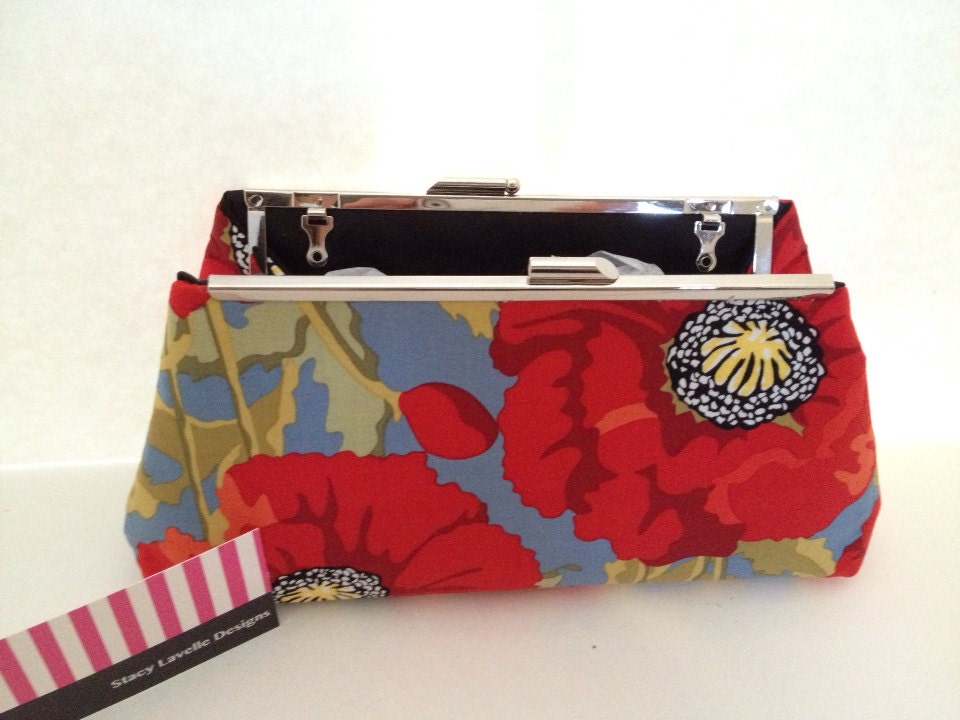 Perfect Poppies on Blue Cotton Clutch Purse With Silver Tone - Etsy