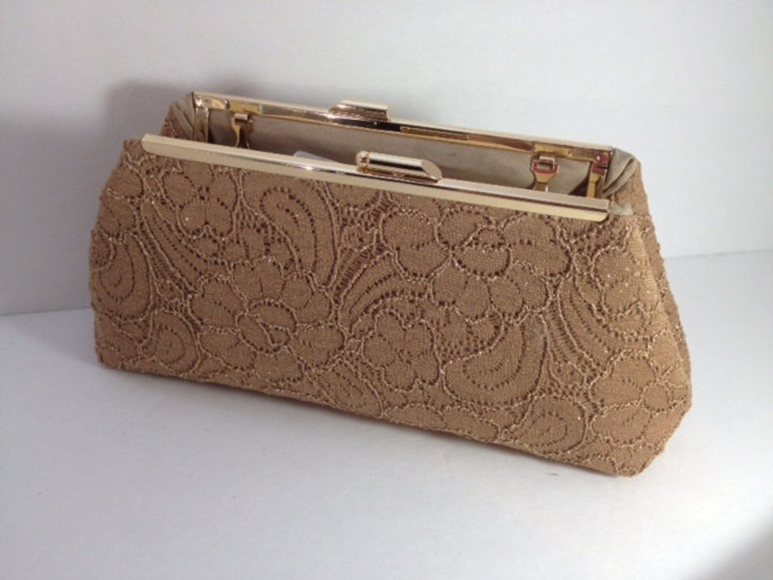 Gold Sparkle Lace Clutch Purse With Gold Frame Lace Clutch Etsy